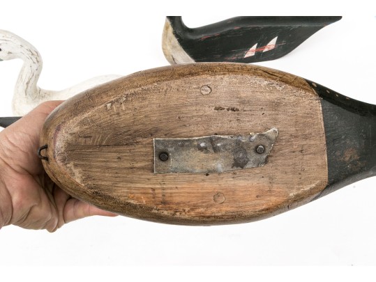 Group Of Four Hand Carved And Painted Decoys With A Carved Head