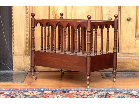 Federal Style Four Section Mahogany Canterbury On Casters, 20th Century