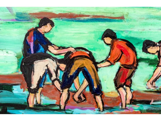 Maxim Bugzester (Polish-American, 1908-1978) Oil On Board, Wading Group