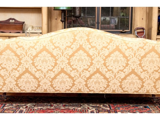 Antique George III Style Upholstered Camel Back Sofa