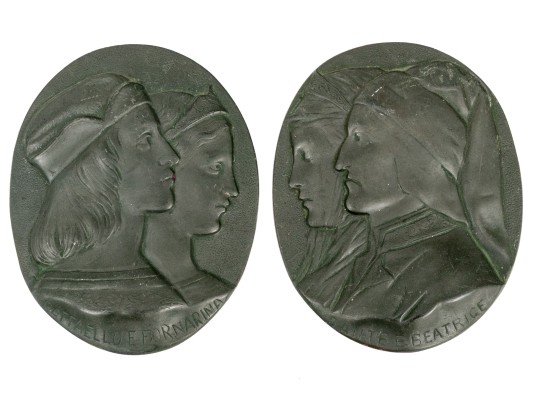 Pair Of Antique Cast Bronze Italian Cameo Plaques