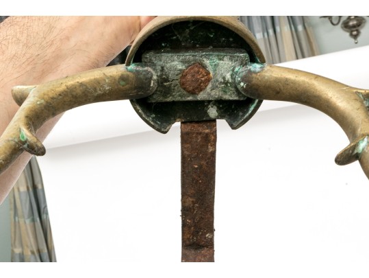 Pair Of American Federal Brass And Iron Andirons, Ca. 1800-1820