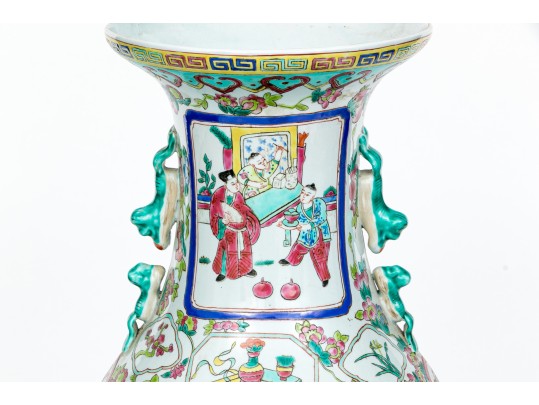 Chinese Famille Rose Porcelain Twin Handled Vase, 20th C.