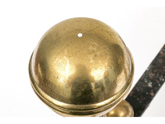 Pair Of American Federal Cast Brass Cannonball Andirons, Ca. 1800-1820