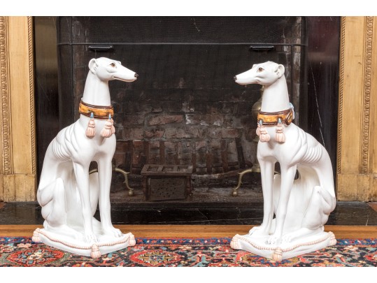 Pair Of Vintage Italian Hand-Painted Life Size Ceramic Whippet Dogs