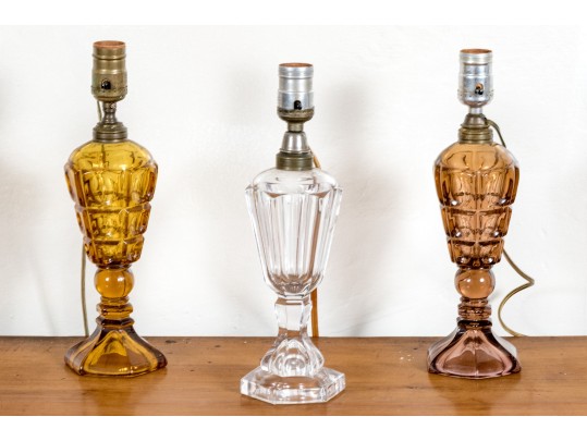 Collection Of Three Whale Oil Lamps Converted To Electrical