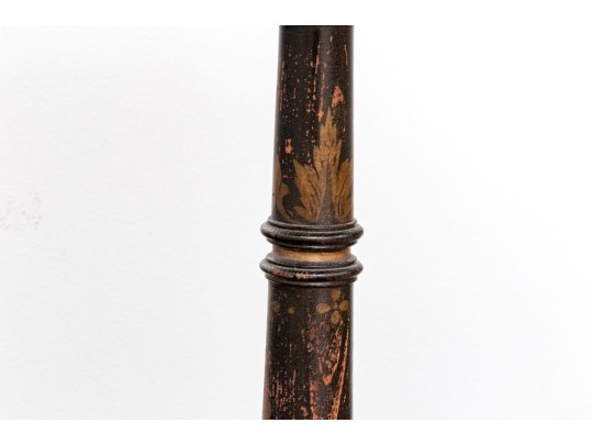 Antique Ebonized And Parcel Gilt Victorian Stenciled Fern / Candle Stand