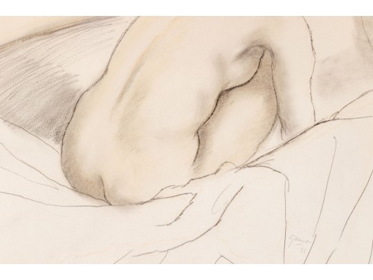 Emil Ganso (German-American, 1895-1941) Mixed Media On Paper, Female Nude In A Bath, 1931