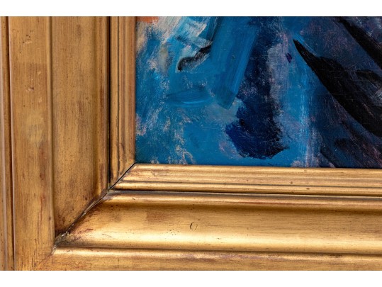 Impressionist Oil On Canvas, Portrait Of A Woman In Blue, Signed 