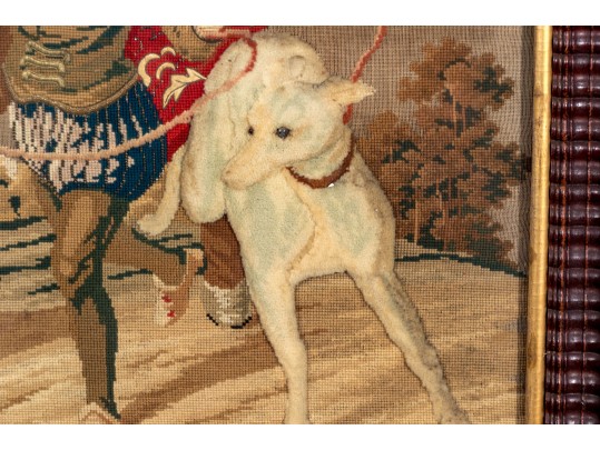 Antique Oversized Needlepoint And Stumpwork, Falconer On Horseback, Ca. 1840-60