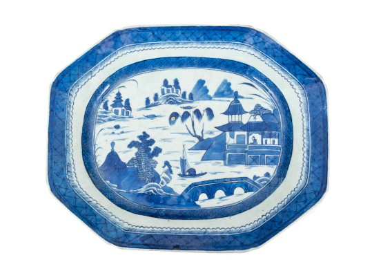 19th C. Chinese Blue And White Canton Pattern Porcelain Platter