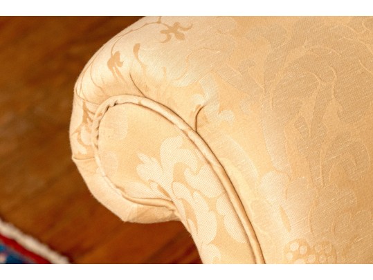 Antique George III Style Upholstered Camel Back Sofa