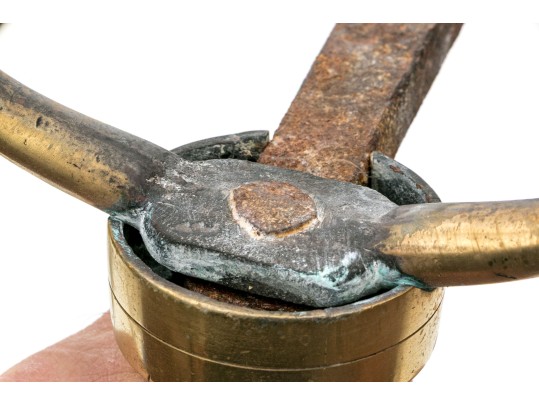 Pair Of American Federal Brass Double Lemon Form Andirons, Ca. 1790-1810