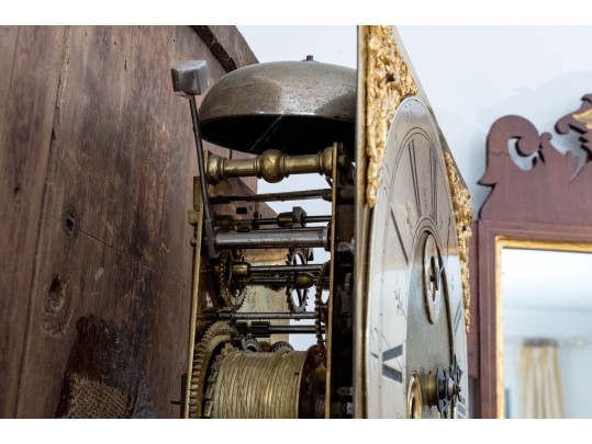 Antique Continental Walnut Tall Case Barley Twist Clock, First Half 19th Century