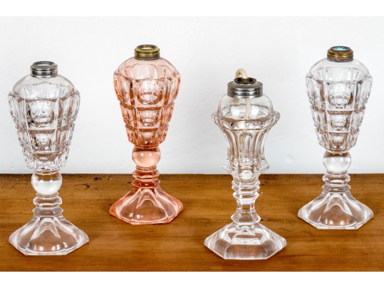 Group Of Four Crystal Whale Oil Lamps