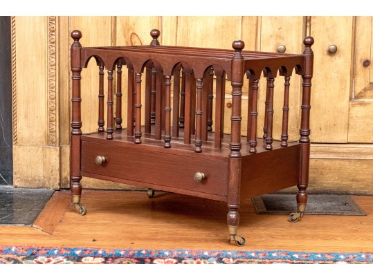 Federal Style Four Section Mahogany Canterbury On Casters, 20th Century