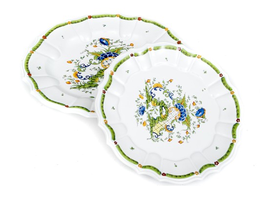 Two Gorgeous Hand Painted Majolica Ceramic Serving Plates