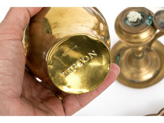 Collection Of Seven Brass Serving Wares