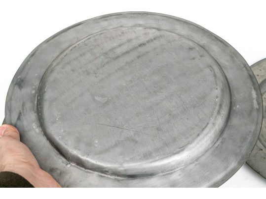 Five Antique Pewter Chargers