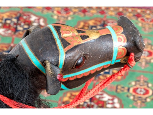 Antique American Wood Children's Hobby Horse On Stand