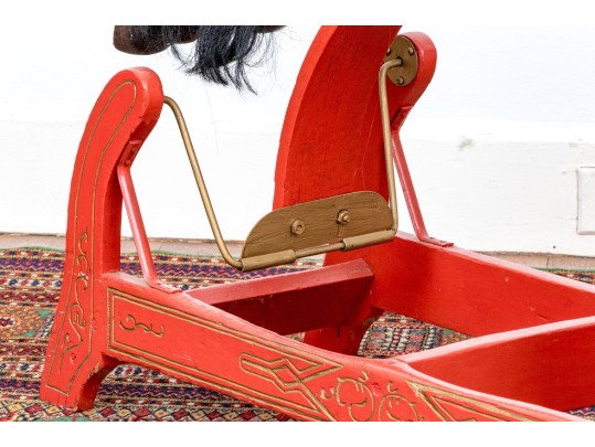 Antique American Wood Children's Hobby Horse On Stand