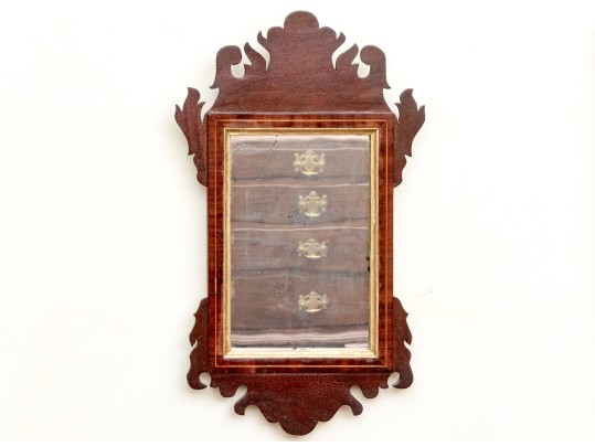 Antique Chippendale Style Looking Glass With Satinwood Inlay, 19th Century