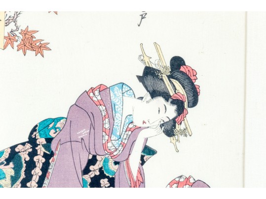 Two Antique Japanese Woodblock Prints, Including An 18th C. Print