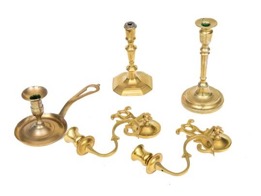 Collection Of Antique Brass Candlesticks