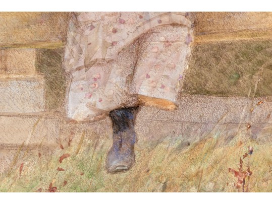 Hector Edward Philippe Caffieri (English, 1847-1932) Gouache, Girl Playing In The Landscape