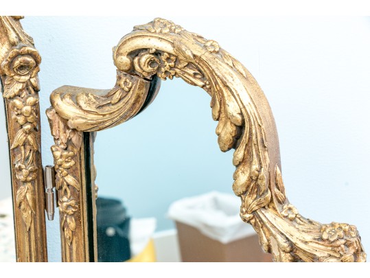 Elegant Hollywood Regency Vanity Table With Three Section Vanity Mirror