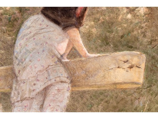 Hector Edward Philippe Caffieri (English, 1847-1932) Gouache, Girl Playing In The Landscape