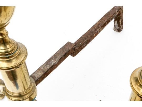 Pair Of American Federal Brass Double Lemon Form Andirons, Ca. 1790-1810