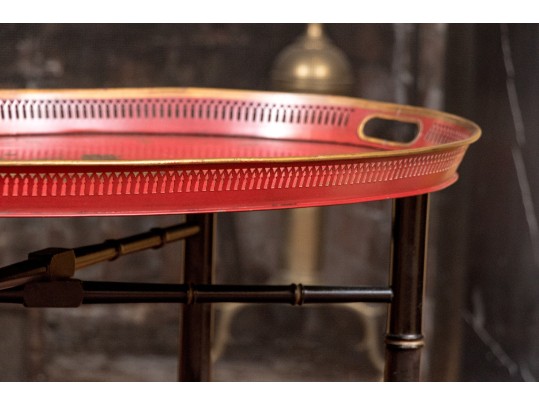 Vintage Hand Painted French Chinoiserie Tole Tray Top Table