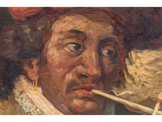 Antique Oil On Panel, Portrait Of A Man Smoking A Pipe In The Dutch Style