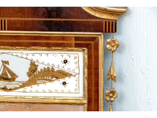 Gorgeous American Federal Looking Glass With Eglomise Panel, Ca. 1800-1820