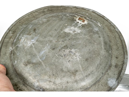 Five Antique Pewter Chargers