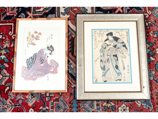 Two Antique Japanese Woodblock Prints, Including An 18th C. Print