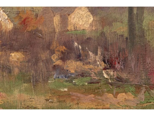 Robert Vonnoh (American, 1858-1933) Oil On Board, Landscape With Trees And Cottages