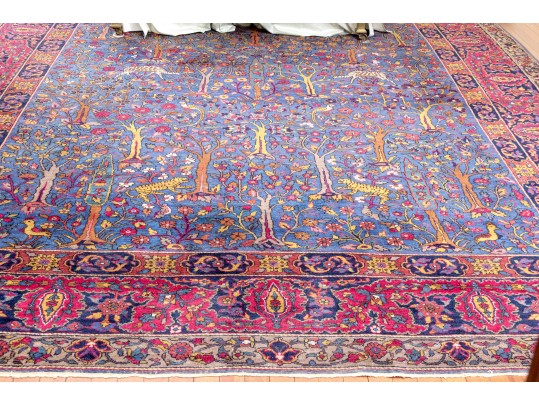 Antique Persian Hand-Knotted Pictorial Wool Carpet, 13'-4 X 9'-9 1/2