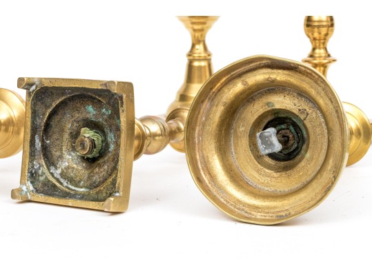 Group Of Six Antique Brass Candlesticks