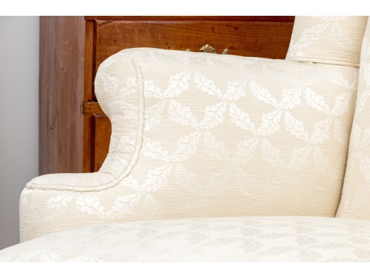 Antique Queen Anne Style Upholstered Wingback Armchair