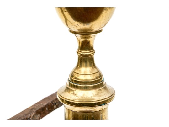 Pair Of American Federal Brass Double Lemon Form Andirons, Ca. 1790-1810