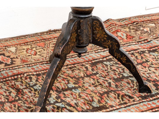 Antique Ebonized And Parcel Gilt Victorian Stenciled Fern / Candle Stand