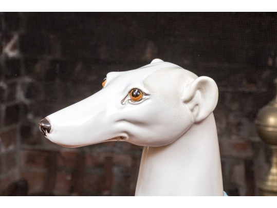 Pair Of Vintage Italian Hand-Painted Life Size Ceramic Whippet Dogs