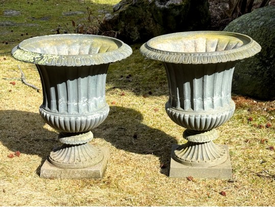 Large Pair Of Cast Metal Neoclassical Style Garden Urns
