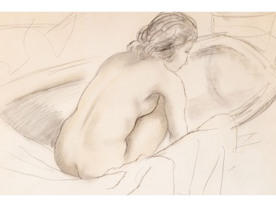 Emil Ganso (German-American, 1895-1941) Mixed Media On Paper, Female Nude In A Bath, 1931