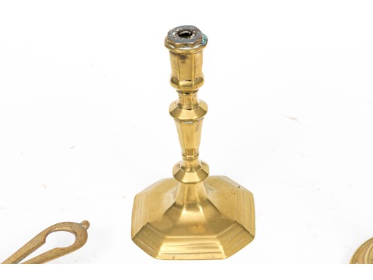 Collection Of Antique Brass Candlesticks