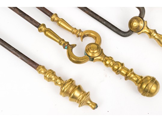 A Good Collection Of Six Fine Fireplace Tools: Double Lemon, Cannonball