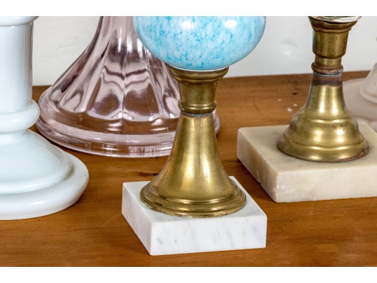 Assorted Collection Of Antique Oil Lamp Fonts