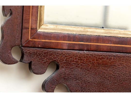 Antique Chippendale Style Looking Glass With Satinwood Inlay, 19th Century